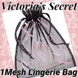 Victoria's Secret Black w/Pink Hearts Lingerie Bag